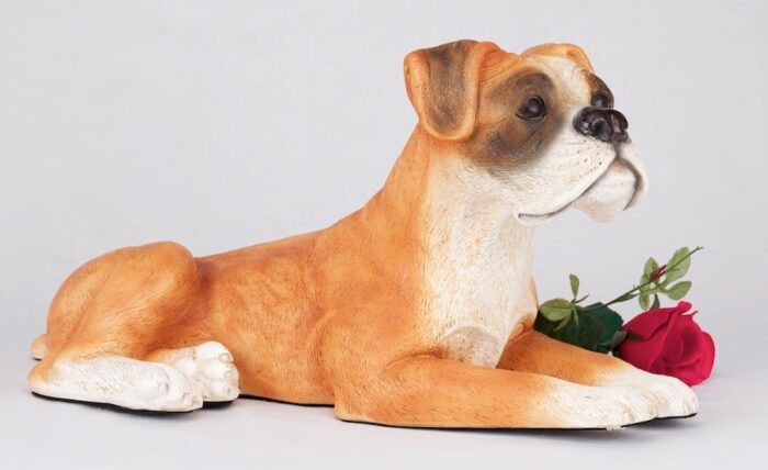 Boxer pet dog cremation urn figurine