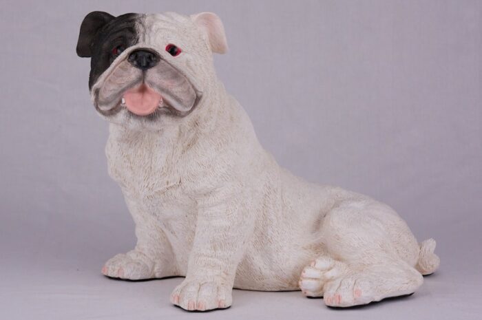 White Bulldog pet dog cremation urn figurine