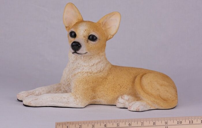 Chihuahua pet dog cremation urn figurine, with ruler