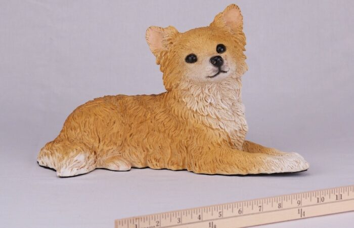 Chihuahua pet dog cremation urn figurine, with ruler