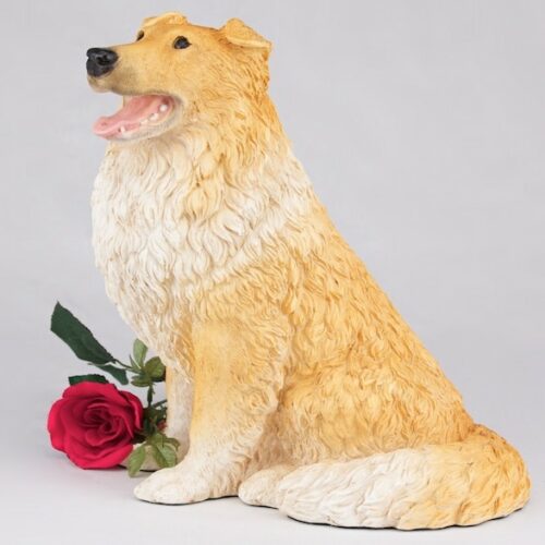 Collie pet dog cremation urn figurine