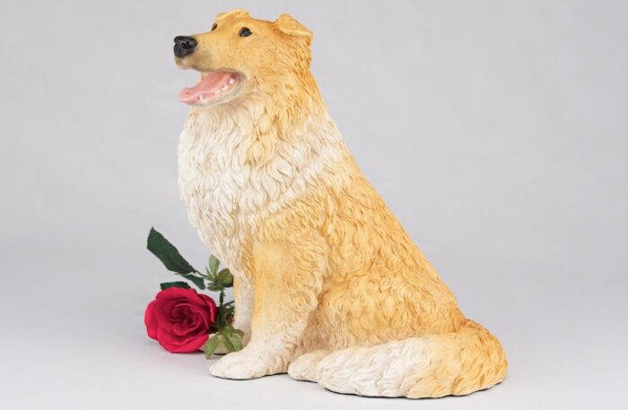Collie pet dog cremation urn figurine