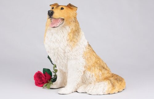 Collie pet dog cremation urn figurine