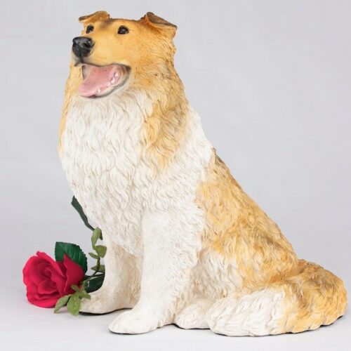 Collie pet dog cremation urn figurine