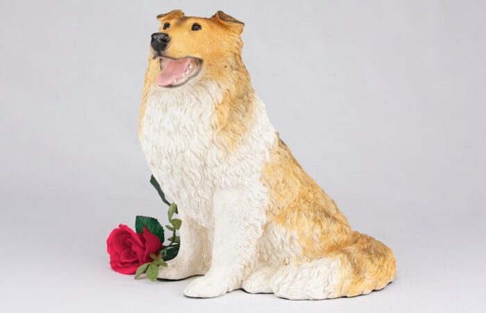 Collie pet dog cremation urn figurine