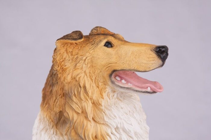 Collie pet dog cremation urn figurine, face