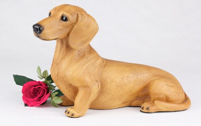 Dachshund pet dog cremation urn figurine