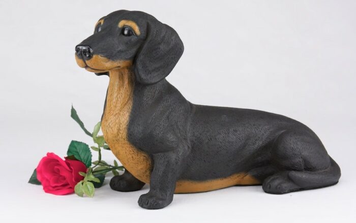 Dachshund pet dog cremation urn figurine