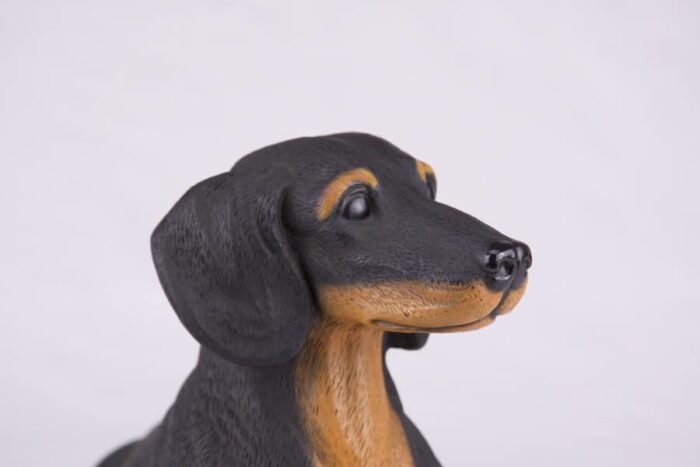 Dachshund pet dog cremation urn figurine, face