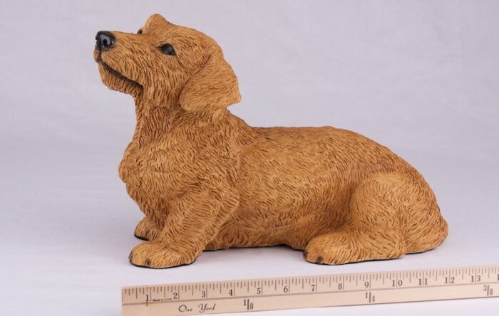 Dachshund pet dog cremation urn figurine, with ruler