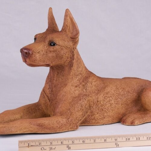 Doberman Pinscher pet dog cremation urn figurine, with ruler