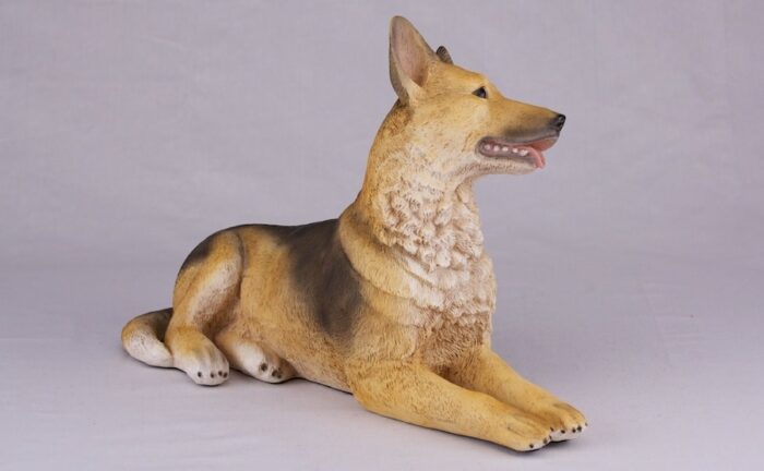 German Shepherd pet dog cremation urn figurine