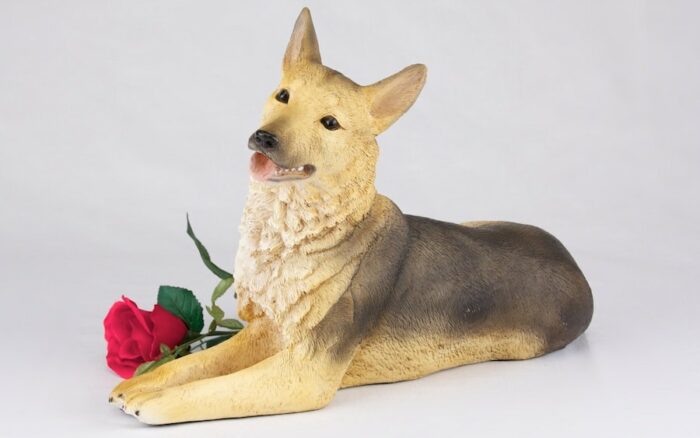 German Shepherd pet dog cremation urn figurine