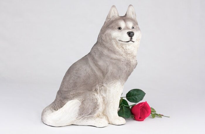 Husky pet dog cremation urn figurine