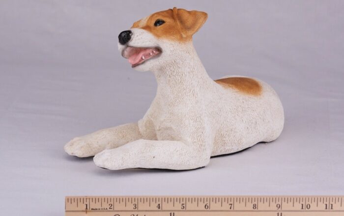 Jack Russell pet dog cremation urn figurine, with ruler