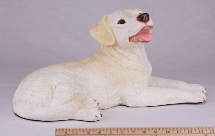 Yellow Lab Labrador Retriever pet dog cremation urn figurine, with ruler