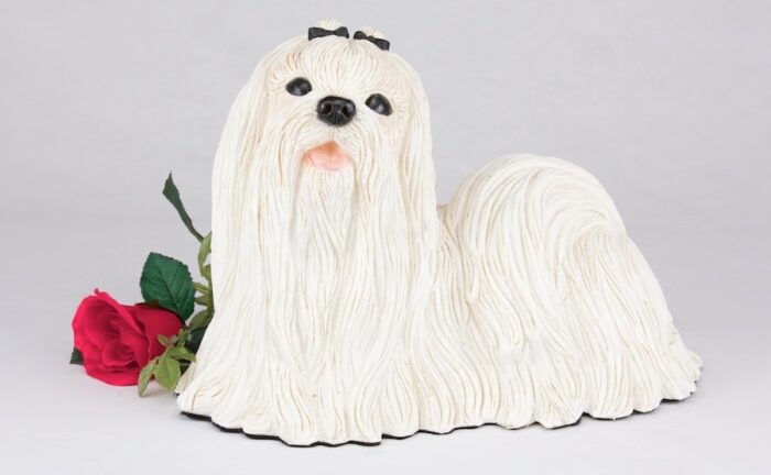 Maltese pet dog cremation urn figurine