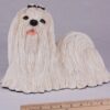 Maltese pet dog cremation urn figurine, with ruler