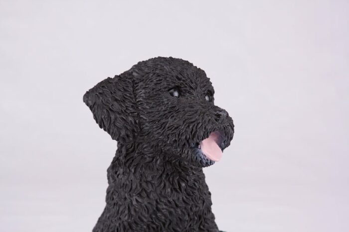 Black Poodle pet dog cremation urn figurine, face