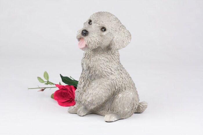 Gray Poodle pet dog cremation urn figurine