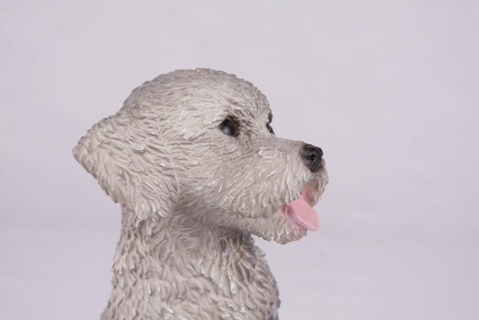 Gray Poodle pet dog cremation urn figurine, face