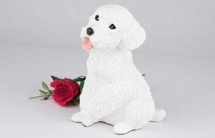 White Poodle pet dog cremation urn figurine