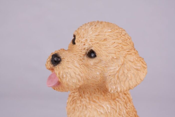 Tan Poodle pet dog cremation urn figurine, face