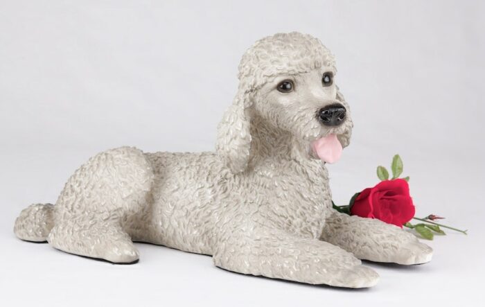 Poodle pet dog cremation urn figurine