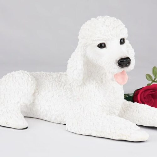 White Poodle pet dog cremation urn figurine