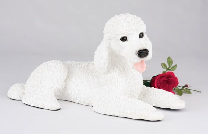 White Poodle pet dog cremation urn figurine