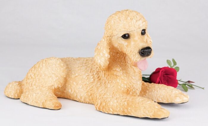 Tan Poodle pet dog cremation urn figurine