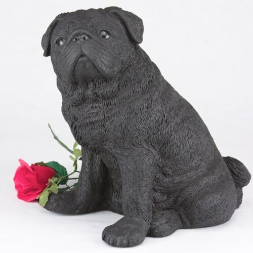 Black Pug pet dog cremation urn figurine