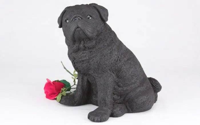 Black Pug pet dog cremation urn figurine