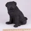 Black Pug pet dog cremation urn figurine, with ruler