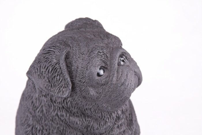 Black Pug pet dog cremation urn figurine, face