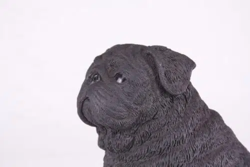 Black Pug pet dog cremation urn figurine, face