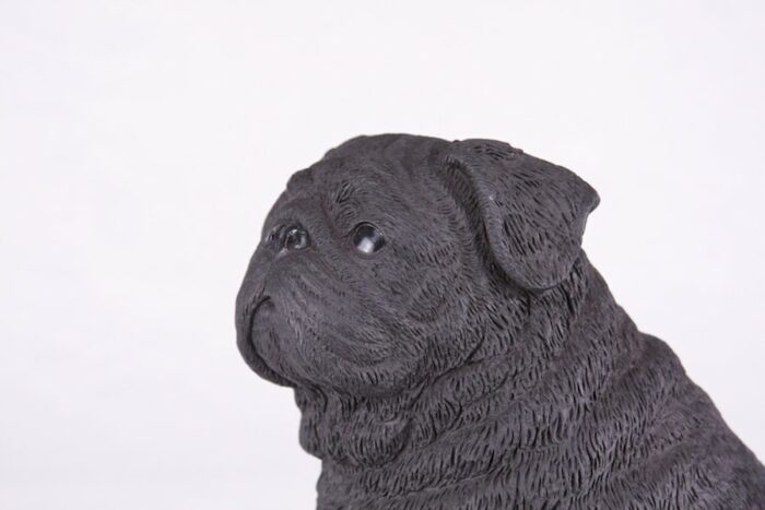 Black Pug pet dog cremation urn figurine, face