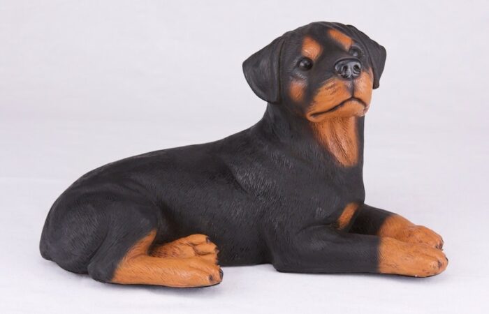 Rottweiler pet dog cremation urn figurine