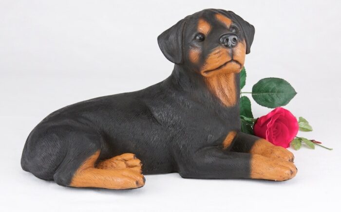 Rottweiler pet dog cremation urn figurine