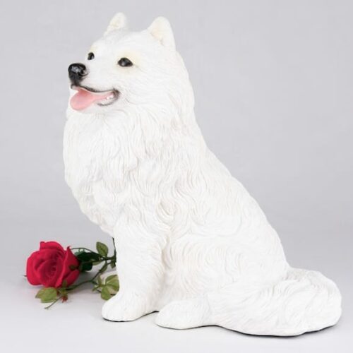 Samoyed pet dog cremation urn figurine