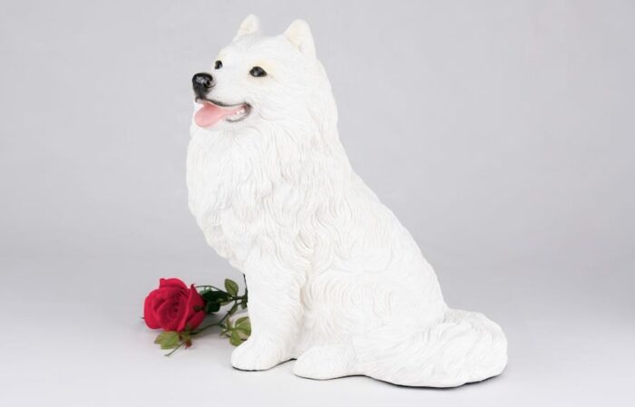 Samoyed pet dog cremation urn figurine