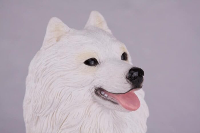 Samoyed pet dog cremation urn figurine, face