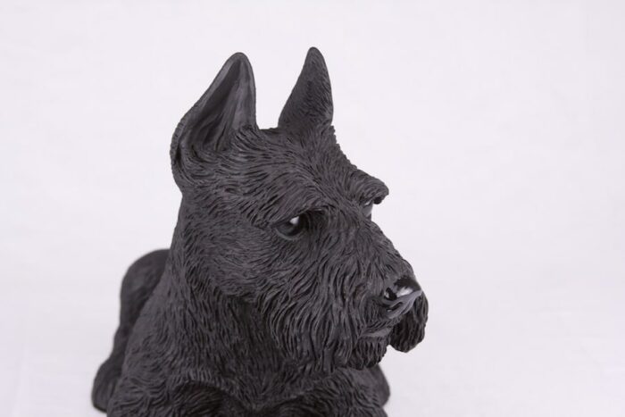 Black Schnauzer pet dog cremation urn figurine, ears up