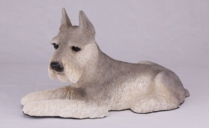 Schnauzer pet dog cremation urn figurine, ears up