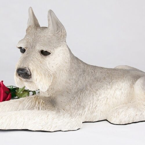 Schnauzer pet dog cremation urn figurine, ears up