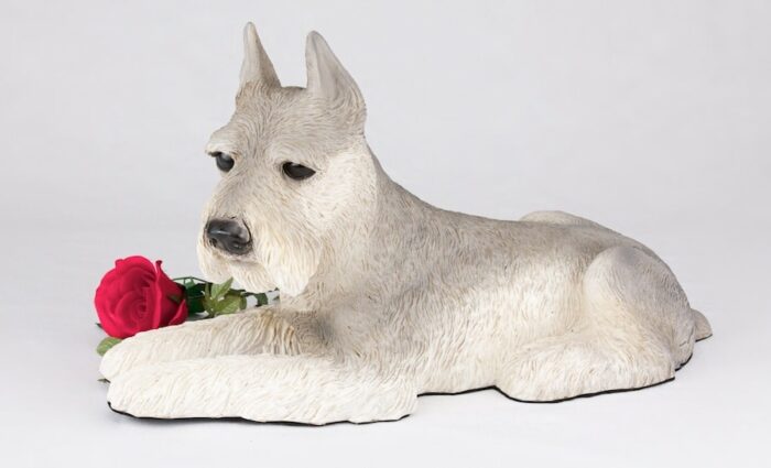 Schnauzer pet dog cremation urn figurine, ears up