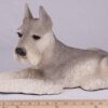 Schnauzer pet dog cremation urn figurine, ears up, with ruler