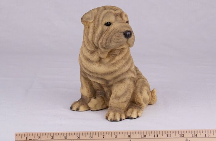 Shar Pei pet dog cremation urn figurine, with ruler