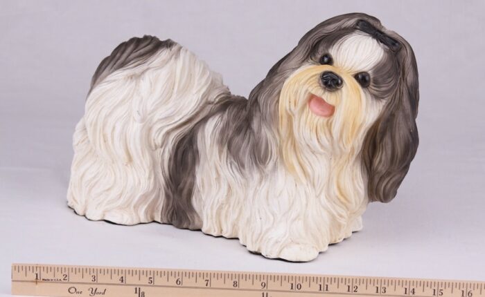 Shih Tzu pet dog cremation urn figurine, with ruler