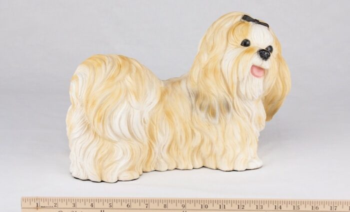 Shih Tzu pet dog cremation urn figurine, with ruler